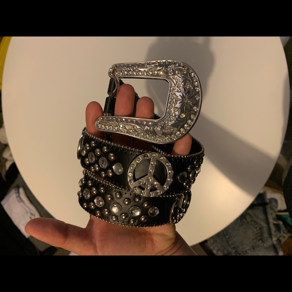 Rhinestone leather belt